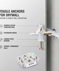 50 Pack Drywall Toggle Anchors With Carbon Steel Screws For Hollow Walls Nylon Mounting Kit To Hang Shelves Frames Mirrors