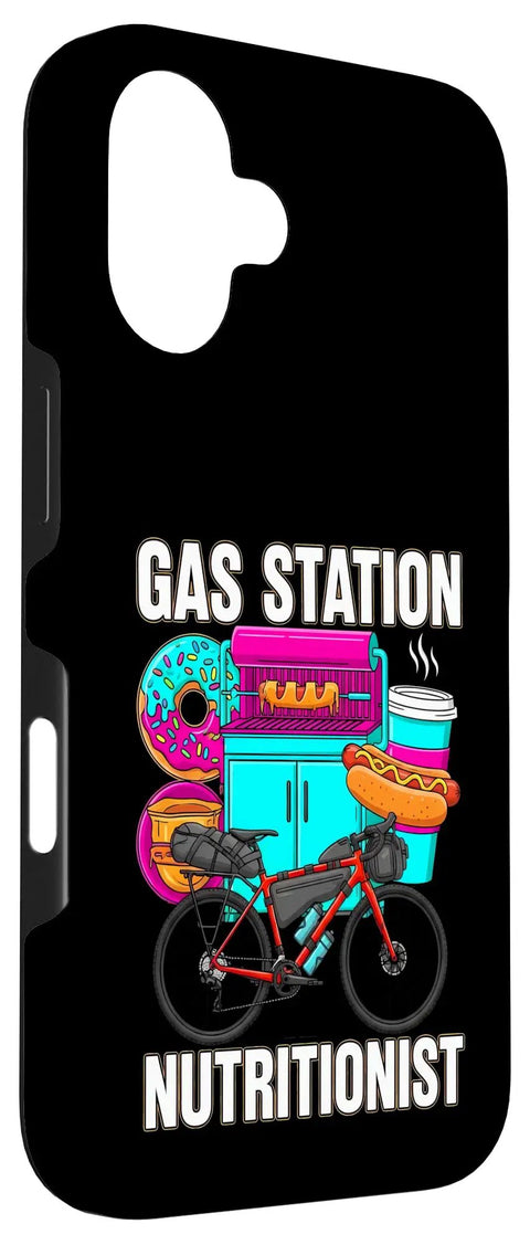 Funny Bikepacking Gravel Phone Case For IPhone 16 With Protective Frame Bag Vibe, cartoon bike, hot dog, donut, coffee design