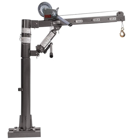 1/2 Ton Telescopic Boom Crane for Pickup Truck and Trailer Bed with 1100 Lbs Load Capacity Manual Cable Winch and Swivel Base Mount