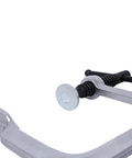 Close-up of Heavy Duty F Clamps Set Drop Forged 40 Cr Steel Bar Vise Jaw Locking Tools with black knob and silver steel construction.