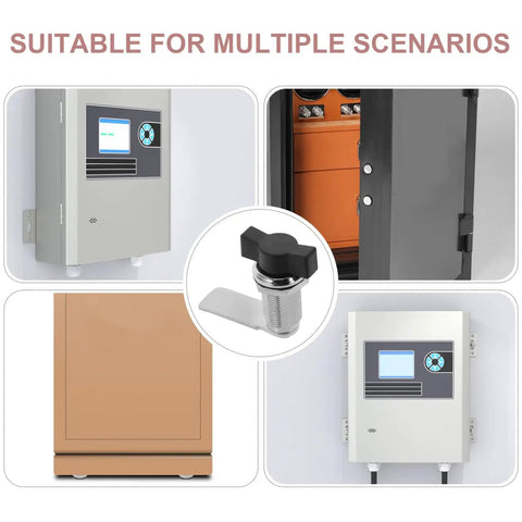 Beefy Heavy Duty T Handle Lock Zinc Alloy Cabinet Latch shown on various panels and boxes, suitable for multiple scenarios