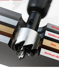 HSS Hole Saw Drill Bit Set For Stainless Steel And Wood, 15 To 50 Mm Range, cutting through multiple materials like iron and brass.