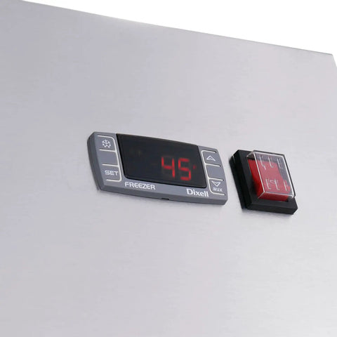 Digital thermostat controls on Commercial Reach In Split Door Freezer With Dual Solid Doors And Twenty Three Cubic Feet Of Badass Cold Storage.