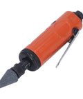 Real Deal Air Die Grinder Kit With No Sweat Comfort Ergonomic Grip And Super Low Noise Operation, Lightweight pneumatic tool in orange with pointed grinding tip.