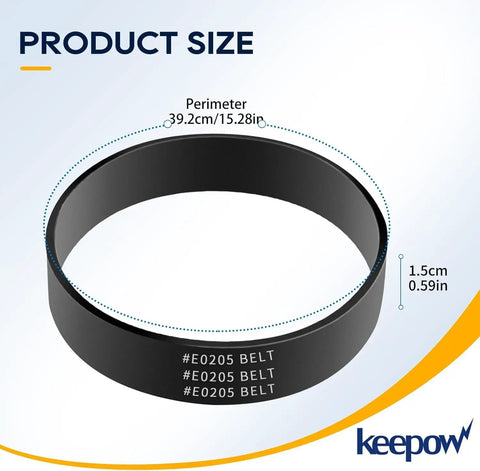 E0205 Vacuum Belts Replacement For Eureka PowerSpeed Upright Vacuums Wide Compatibility With NEU Series Models NEU182B NEU181 NEU180 NEU188A NEU192 2 Pack Durable Rubber Construction For Long Lasting Performance And No Fuss Install, size details shown.