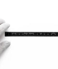 Kickass Flexible Metric Metal Ruler With Matte Black Chrome Coating and Heavy Duty Tempered Stainless Steel Frame with hand.