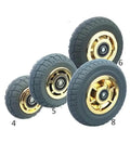 8 Inch Heavy Duty Silent Rubber Caster Wheels With Smooth As Butter Glide And Flat Mount Plate For Utility Carts and Shop Gear displayed in various sizes.