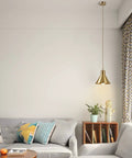 Living room with Brushed Gold Modern Cone Pendant Light For Kitchen Island And Hallway Brass Hanging Ceiling Lamp
