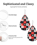 Dope Poker Suit Dangle Drop Earrings Featuring Bold Grid Card Pattern Silver Plated Hooks Lightweight Acrylic Teardrops with rounded edges