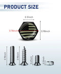 Top Shelf Pack Of Four License Plate Screws With A Badass American Flag Etched On Rust Proof Aluminum Alloy For Cars Trucks And Motorcycles Heavy Duty Slick Finish, product dimensions displayed.