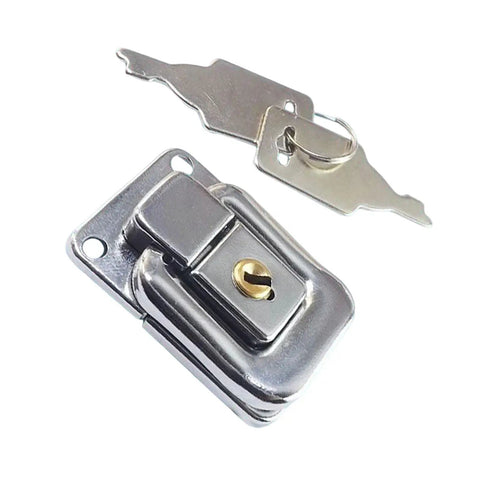 Awesome Two-Pack Metal Clasp Lock Toggle Latch With Chrome Finish For Suitcase Chest Jewelry Box And Birdhouse Project Easy To Install Right Now, features latch and key.