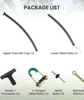 Six Pack Curved Trampoline Replacement Poles Thick Galvanized Steel Upgrades Fit 8 To 16 Foot Backyard Bouncers showing package list items.
