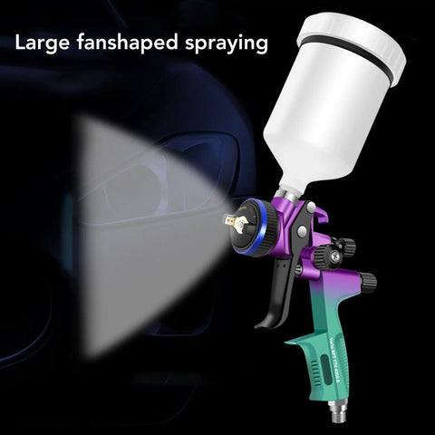 Professional HVLP Spray Kit With 600Ml Cup And 1.3Mm Nozzle For Furniture Car And Wall Projects features large fan-shaped spraying.