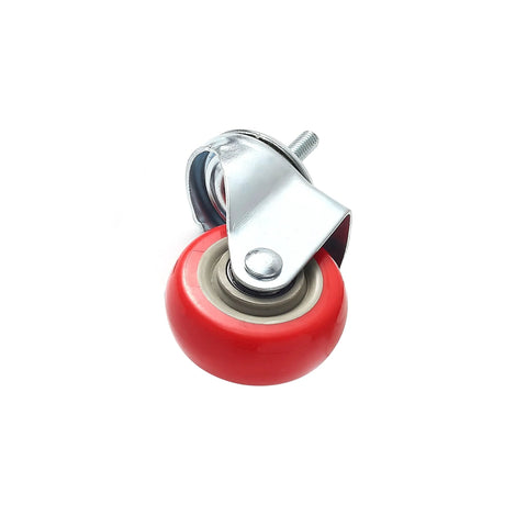 4 Pack Swivel Plate Stem Casters With Red Polyurethane Wheels, 3 Inch Wheel Diameter, 360 Degree Maneuverability, metal frame, single caster