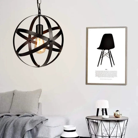 Plug In Dope Rustic Metal Pendant Light With Adjustable Ring Spheres hanging in modern living room setting