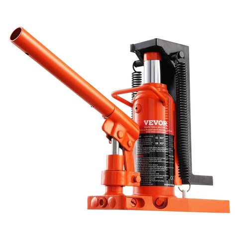 Front view of VEVOR air hydraulic claw floor jack with toe and top lift, orange; 2.5-5 ton capacity