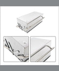 Heavy Duty Folding Stainless Steel Toolbox With Slick Pull Out Drawers And Hardened Steel Carry Handle Dang Tough Compact Gear Case No Bull Space Saving Storage Solution For Garage Or Pickup Bed side view showing pull out drawer mechanism.