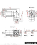 Heavy Duty Right Angle 90 Degree Helical Planetary Gearbox Reducer With Precision Speed Control Ratio 5:1 Or 10:1 dimensional drawing.