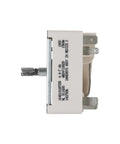 Genuine OEM Surface Burner Control Switch For Electric Ranges, side view, showing connector prongs and durable white casing.