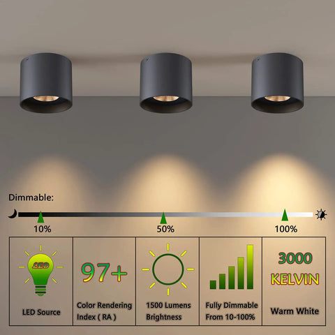 Ultra Sleek Black 5 Inch LED Ceiling Light Fixture Flush Mount Dimmable 14W 3000K Ra90 No Fuss Easy Install