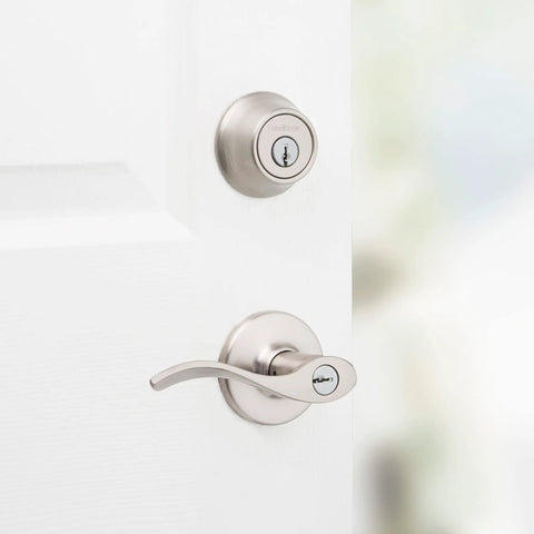 15 CP Single Cylinder Deadbolt Combo Pack With Balboa Entry Lever In Satin Nickel For Exterior Doors, Keyed Entry And Fully Reversible Lever
