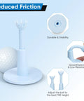 Diagram showing features of Adjustable Rubber Golf Tees For Mats And Driving Range Your Swing Height Solved Unbreakable Tees 3 Pack