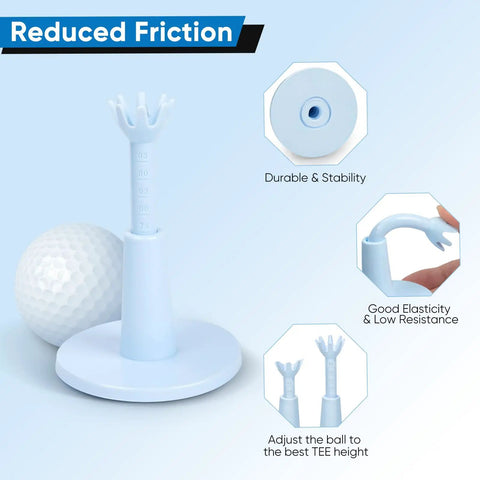 Diagram showing features of Adjustable Rubber Golf Tees For Mats And Driving Range Your Swing Height Solved Unbreakable Tees 3 Pack