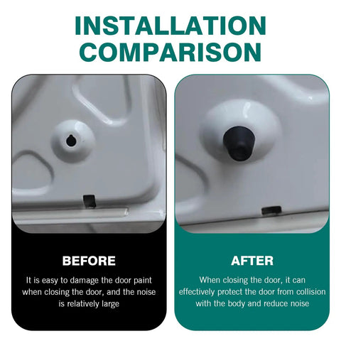 Installation comparison of 10 Pack Heavy Duty Automotive Rubber Hood And Trunk Mounds for noise reduction and collision protection.