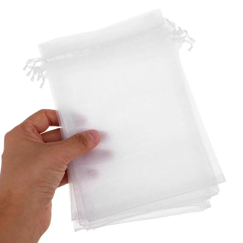 White Organza Gift Bags 100 Pack Drawstring Candy Bags For Party Favors And Wedding Decor Clear Sheer Mesh with hand holding collection