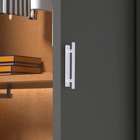 Self Stick Push Pull Helper White Hidden Cabinet Handle Made From ABS Plastic on dark wardrobe door