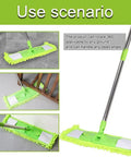 All Purpose Floor Dust Mop With 58 Inch Extendable Handle And Washable Chenille Pads, green mop shown in various cleaning scenarios