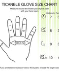 Ticanble glove size chart showing measurements for S, M, L, XL, related to Three Pair Level Five Cut Resistant Gloves With Nitrile Coated Grip.