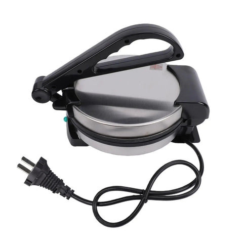Asixxsix Electric Tortilla Maker, 1000W 8 Inch Non Stick Roti Press With Smart Temp Control, stainless steel top view.