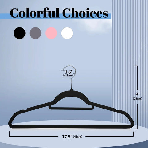 Black Velvet Hangers 20 Pack Space Saving Non Slip With Tie Bar Shoulder Notches Heavy Duty ABS Hangers size chart