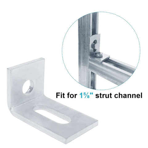 Ten Pack Top Shelf Heavy Duty L Angle Brackets For One Inch Five Eighth Strut Channel With Electrogalvanized Blue Coat And Quick Half Inch Bolt Mounts Built Tough For No Sweat Job Site Rigging Or Commercial Install