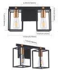 Two Light Over Mirror Bathroom Light Fixture In Rustic Farmhouse Style Industrial Metal Cage Wall Sconce With Matte Black Frame And Antique Brass Accents 14.56 Inch Length Dope Vintage Vanity Lighting For Bathrooms
