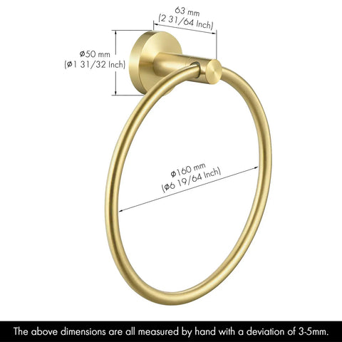 Brushed Gold Towel Ring For Bathroom, Round Wall Mount Hand Towel Holder, Rust-Resistant SUS 304 Stainless Steel With Matte Brushed Gold Finish, No-Fuss Easy Screw-Mount Installation, A2180DG-BZ