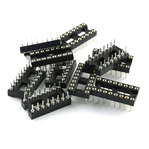 DIP IC Socket 2x8 Dual Row 16-Pin Soldering Socket, 2.54mm Pitch, 7.6mm Row Spacing, Rugged Black And Silver Plug-And-Play Adapter For IC Chips, Prototyping Ready, Pack Of 10 displayed
