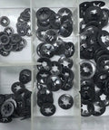 260 PC Axle Wave Washer Gear Set With M3 To M12 Sizes Includes 30 M3x10, 30 M4x12, 40 M5x14, 50 M6x14, 50 M8x18, 40 M10x20, 20 M12x25 For Auto, Motorcycle And DIY Projects black wave washers in assorted sizes in plastic organizer