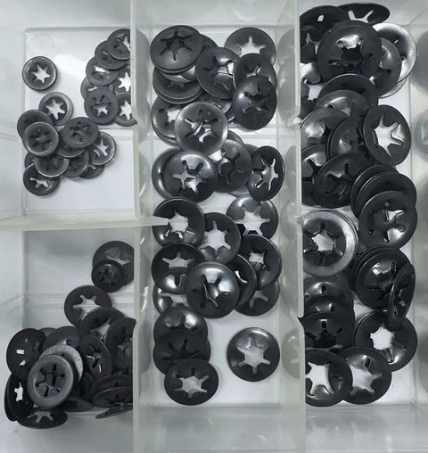 260 PC Axle Wave Washer Gear Set With M3 To M12 Sizes Includes 30 M3x10, 30 M4x12, 40 M5x14, 50 M6x14, 50 M8x18, 40 M10x20, 20 M12x25 For Auto, Motorcycle And DIY Projects black wave washers in assorted sizes in plastic organizer
