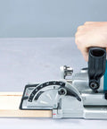Killer 18V Cordless Biscuit Jointer in use on wood, showcasing precise slot cuts and adjustable depth settings.