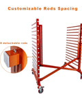 Pro Level 15 Tier Paint Drying Rack With Smooth Rolling Wheels And Quick Slide Width Adjustment From 12 To 58 Inches showing customizable rod spacing with detachable rods.