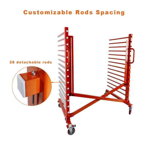 Pro Level 15 Tier Paint Drying Rack With Smooth Rolling Wheels And Quick Slide Width Adjustment From 12 To 58 Inches showing customizable rod spacing with detachable rods.