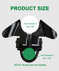 Wmebee Chain Link Fence Butterfly Gate Latch, Black Powder Coated showing product sizes for pipes 2-3/8" and 1-5/8".
