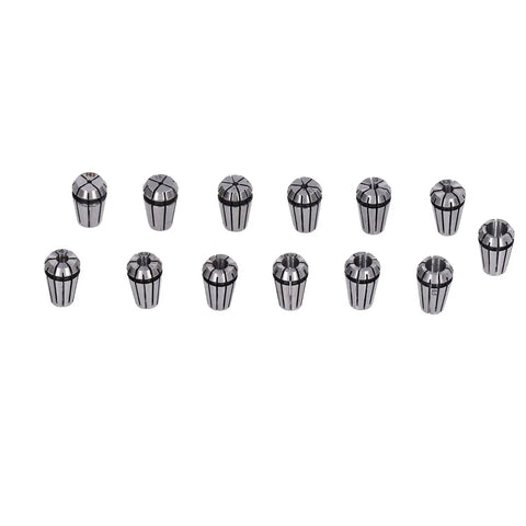 Big Time 13 Piece ER11 Spring Collet Set 1mm to 7mm for Milling Lathe Chuck Kit, shown in arranged layout