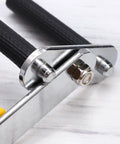 Close-up view of the chrome mechanism and wide rubber grip handle of Heavy Duty Ceramic Tile And Drywall Panel Lifter Featuring Wide Rubber Grip Handle Pro Builder Essential For No Sweat Glass Moving On Active Job Sites Today.
