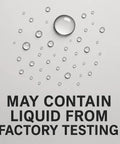 Water droplets on a surface with text 'May Contain Liquid From Factory Testing' for 3.0 GPM RV Water Pump 12V.