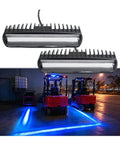 Heavy Duty Forklift Safety Ground Projection Light For Clark ECX20 Years 2010 Through 2026 Blue 2 Pack illuminating warehouse floor.