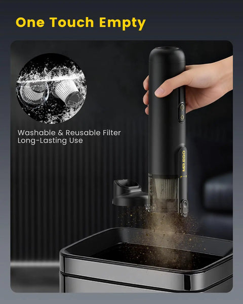 Cordless Handheld Car Vacuum Cleaner 4-In-1 Mini Vacuum With 18500Pa Killer Suction, shown with washable filter removed.