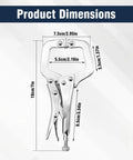 Axgsrv Heavy Duty 6 Inch Locking C Clamps With Swivel Pads dimensions illustration showing size and measures for woodworking, welding, home projects.